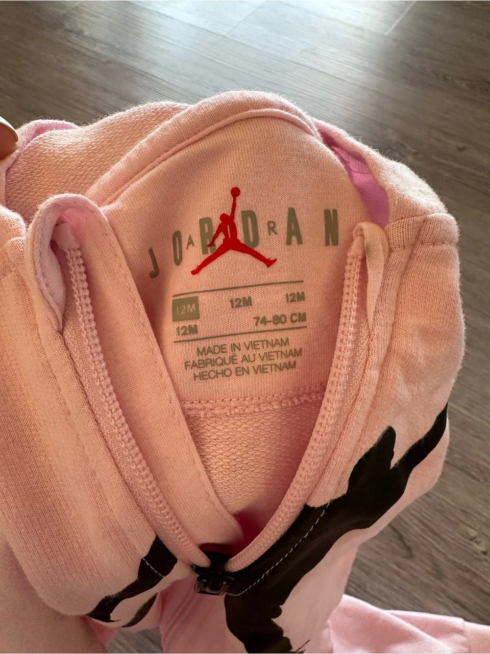 Jordan Baby Pink Hooded One-Piece Romper - 12 Months